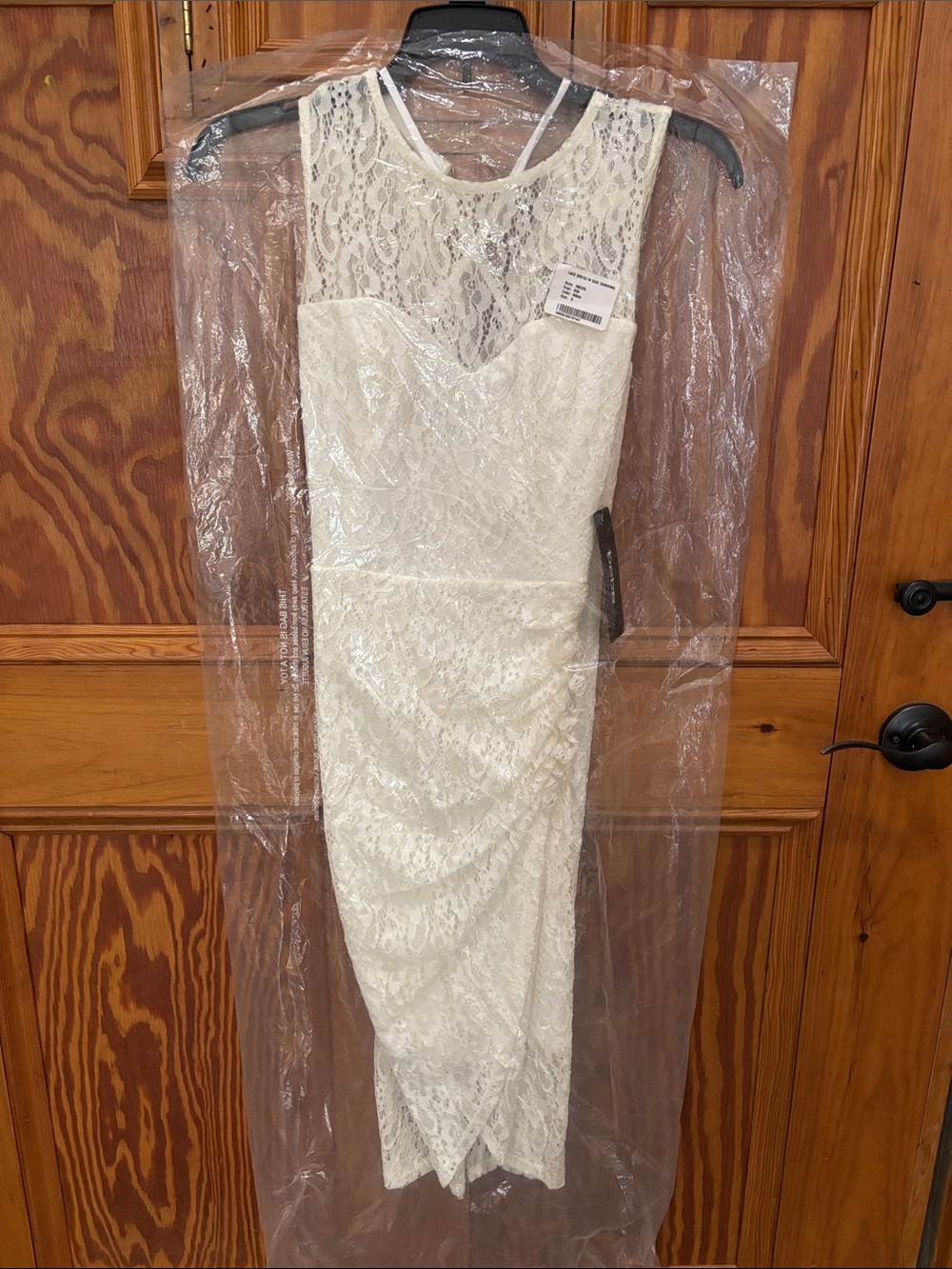 bebe Ivory Lace Midi Dress with Sheer Yoke